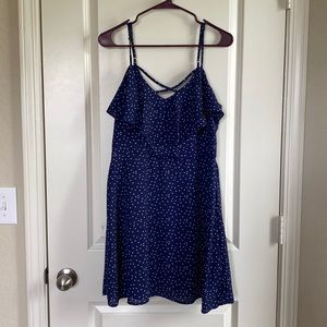 Three Pink Hearts Navy Polka Dot Knee Length Dress with Adjustable Straps